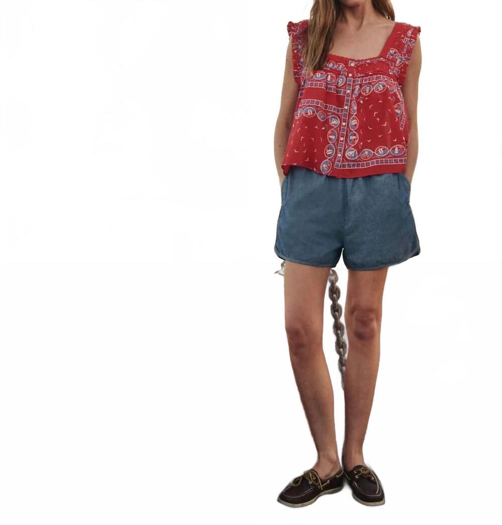NEW THE GREAT. victorian pleat tank top in red